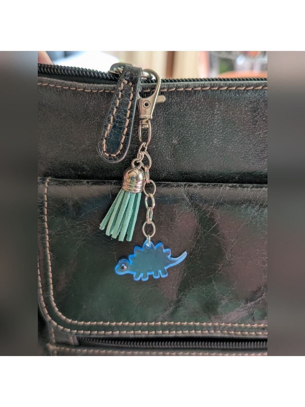 Blue Dinosaur Bag Charm with Tassel - Picture 3 of 4